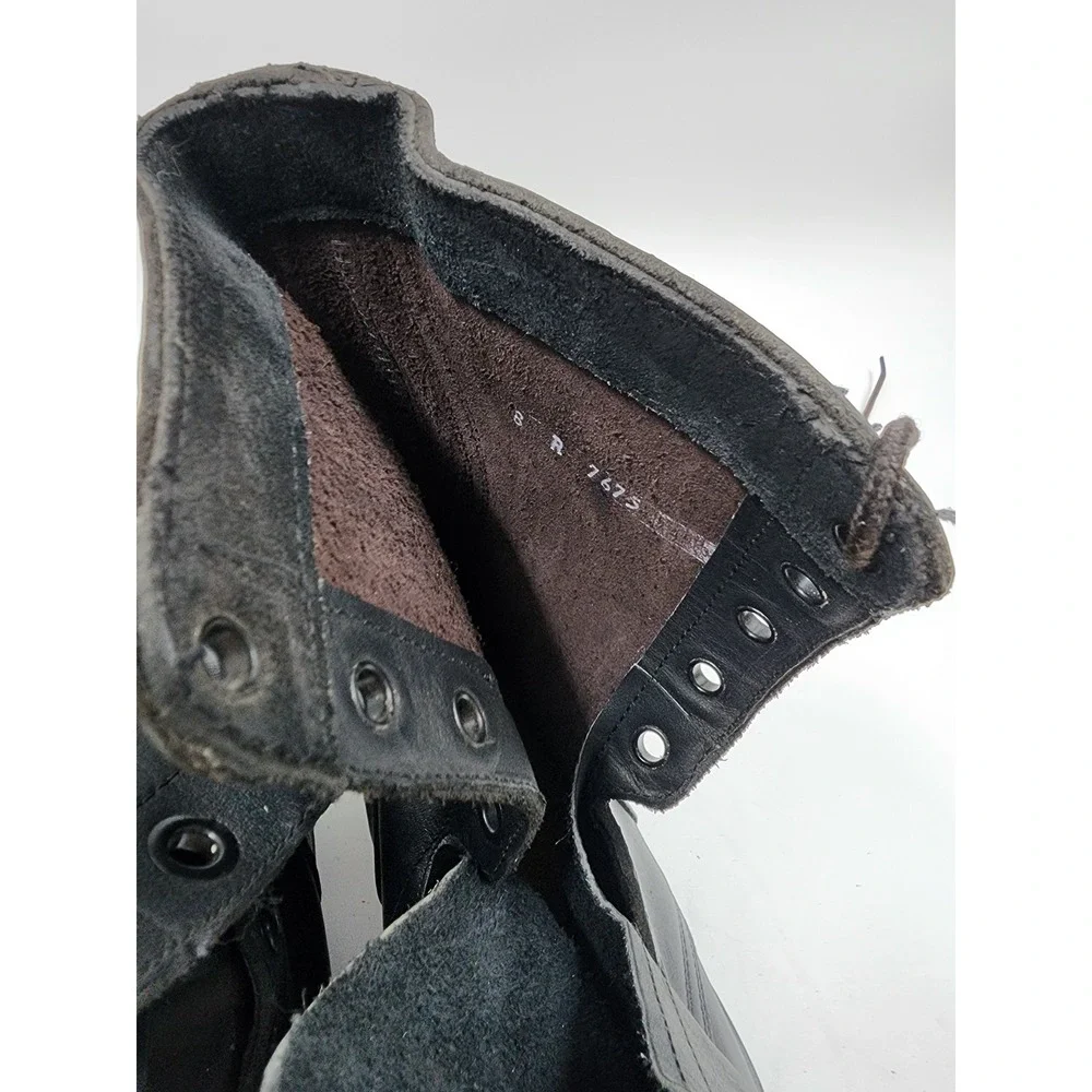 Vintage Black Leather Military Paratrooper Combat Boots Cap Toe Mens Size 8 R